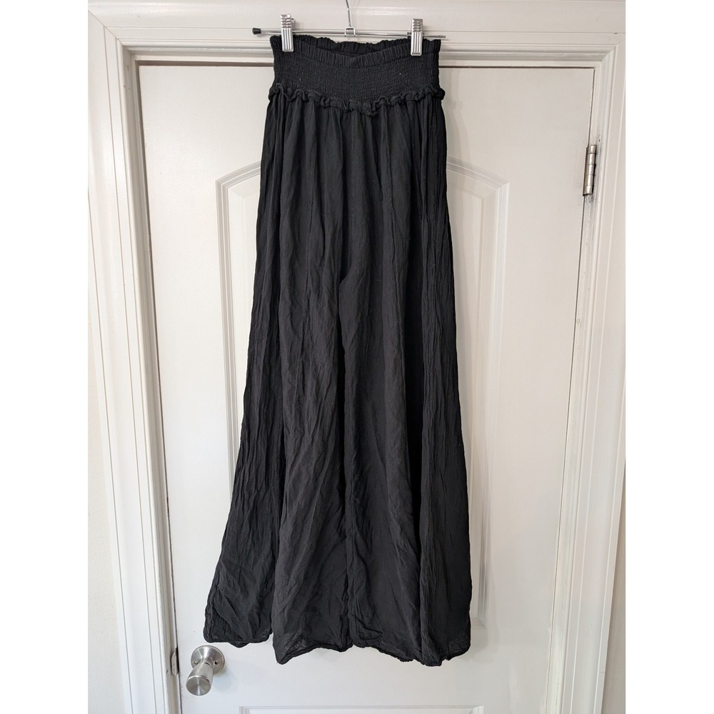 Blanco by Nature Black Smocked High Waist Wide Leg Palazzo Pants Large Peru